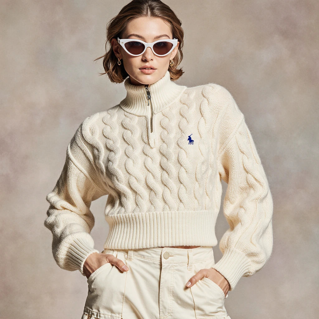 Cable Wool-Cashmere Half-Zip Sweater